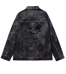 <b>Black</b> Denim <b>Jacket</b> Men Solid Color Washed Cotton <b>Jean</b> Coat Multi Pocket Snap Front Custom Logo OEM - Product Image 3
