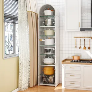 Portaoggetti da cucina moderna organizzatore portaoggetti 8 strati alti in metallo sottile bianco armadietto di stoccaggio con porta in vetro