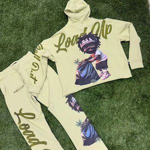 Nouveau Stone Washed Sun Faded 350gsm personnalisé grande taille surdimensionné survêtement pantalons de survêtement et pull à capuche 2 pièces ensemble pour hommes - Product Image 1