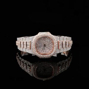 นาฬิกาเพชรสำหรับผู้ชายลายกุหลาบทองแบบลำลองใส่ได้ทุกวันทำจากสเตนเลสสตีลสีทองแบบกลม - Product Image 1