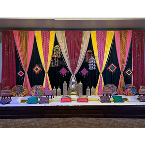 Accesorios de decoración de escenario de boda Punjabi tradicional tema indio portátil Mehndi Sangeet telones de fondo Ceremonia de banquete venta al por mayor EE. UU. - Product Image 1