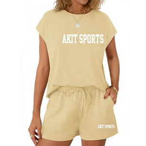 Conjunto de 2 Piezas de Shorts Casuales hasta la Rodilla para Mujer, Nuevo, Ecológico, de Algodón, Secado Rápido, Transpirable, de Verano - Product Image 1