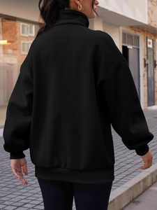 Conception de logo personnalisé Sweat-shirt à demi-fermeture éclair surdimensionné à épaules tombantes pour femmes - Product Image 6