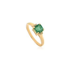 Anillo de Piedras Preciosas Minimalista con Esmeralda de Corte Cuadrado y Diamantes, Diseño Clásico Elegante, Oro Amarillo Sólido de 14K, Joyería Hecha a Mano al por Mayor - Product Image 3