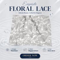 Tissu en dentelle guipure tissée blanche florale 220 g/m² ajourée au crochet, brodée au laser, pour robes de mariée, robes de soirée et ameublement
