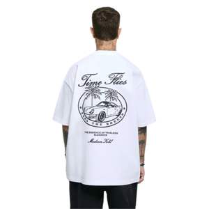 Time flies เสื้อยืดขนาดใหญ่สีขาว300แกรมผ้าฝ้ายผ้าคอตตอนน้ำหนักปานกลางเข้ารูปแบบสบายๆคอซี่โครงไหล่ตกคอหรูหรา - Product Image 2