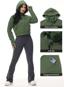 Nouveau Style personnalisé vêtements actifs femmes fermeture éclair complète sweats à capuche col polaire pull sweats à manches longues haut court trou pour le pouce - Product Image 3