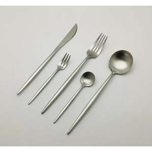 Juego de 5 cubiertos de acero inoxidable, ideal para utensilios de cocina, mesa, fiesta en casa, café, uso, cubiertos chapados en Color plateado, mango de Metal - Product Image 1