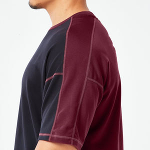 OEM/ODM 100% coton épaule tombante col rond point de contraste couleur bloc T-Shirts à manches courtes léger Gym Wear T-shirt pour hommes - Product Image 3