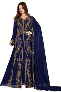 Robe Kaftan Abaya longue ethnique pour femmes Awaais House, à col haut, ornée de perles et de paillettes, taille plus, légère, pour les prières de l'Aïd - Product Image 2