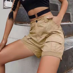 Pantalones Cortos Cargo de Cintura Alta Transpirables y a la Moda para Mujer, con Cintura Elástica y Bolsillos Laterales para un Look Moderno al Aire Libre - Product Image 4