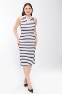 À la mode rayé col en V robe moulante pour les femmes multicolore Slim Fit genou longueur Spandex tenue de soirée décontractée - Product Image 4