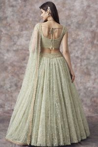 Designer Party Wear Zari Embroidery And Sequence Work <b>Net</b> Lehenga With Blouse And <b>Dupatta</b> Set - Product Image 3