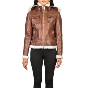 Chaquetas de piel de oveja de aviador con estilo para mujer, ropa de calle personalizada, chaqueta de cuero Bomber para mujer - Product Image 1