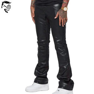 Nouveaux hommes en cuir PU Skinny Fit élastique mode pantalon moto pantalon bouton mouche mince Streetwear empilé Flare conception - Product Image 3