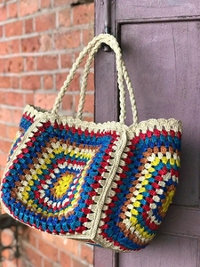 Bolso de Hombro Bohemio de Ganchillo Duradero y a la Moda con Patrón Floral Geométrico, Parte Superior Abierta, Correa Única, Bolso de Compras de Verano - Product Image 4