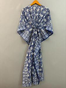 เสื้อแม็กซี่คาฟตันสำหรับผู้หญิงชุดเดรสผ้าฝ้ายใส่สบายพิมพ์ลายด้วยมือสวมใส่ได้ในช่วงฤดูร้อน - Product Image 6