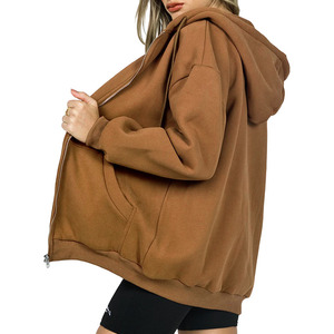 Oversized Loose Fit Lounge Chaquetas OEM Factory Supply Sudaderas con cremallera Venta al por mayor Algodón Fleece Mujeres Sudaderas con cremallera - Product Image 5