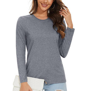 Camiseta sólido de algodón de manga larga de alta calidad personalizable para mujer, camisetas gráficas de gran tamaño, camisetas transpirables más vendidas - Product Image 1