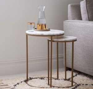 Meilleure vente Table gigogne arrondie en métal avec dessus en marbre Table gigogne en métal fabriquée à la main Mobilier de luxe pour maisons et hôtels - Product Image 1