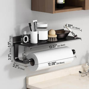 Caja de pañuelos con revestimiento negro montada en la pared, portarrollos de papel y otros artículos de almacenamiento, Panel de soporte en la parte superior, productos de baño y cocina - Product Image 5
