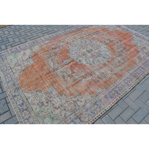 Tapis Vintage en Laine Patchwork Bleu Orange, Tissage Plat Turc de 6.5X9.8 pieds Tapis de Salon, Support en Latex pour la Décoration Intérieure - Product Image 4