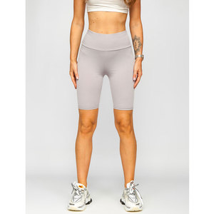Shorts de Yoga de Cintura Alta con Textura Acanalada, Color Gris Sólido, Sin Costuras, Elásticos en Cuatro Direcciones, Spandex y Poliéster, Ropa Deportiva para Gimnasio - Product Image 3