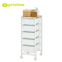 Meuble de rangement domestique : Commode de rangement en plastique à 5 niveaux avec 1 étagère en bois, moderne, gain de place, thermolaqué