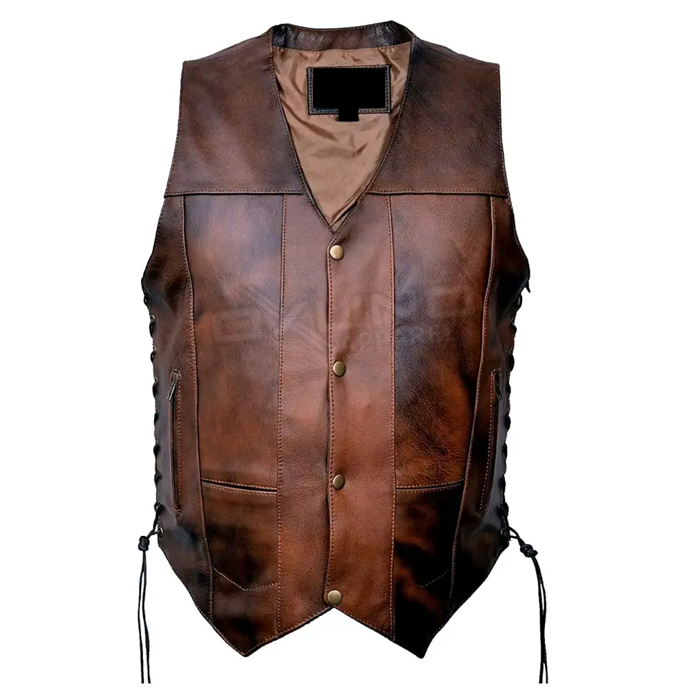 New Arrival Men Genuine Leather Motorcycle Biker Waistcoat Vest With Low Price Sleeveless Waistcoat Men Leather Fashion Vest
