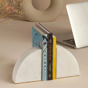 Bookend Home Tabletop <b>Book</b> Holder White Mosaic Marble Modern Bookends Attractive Look Pattern <b>Decorative</b> Study Room Bookends - Product Image 1