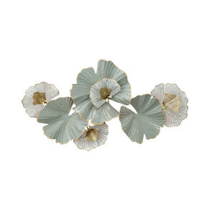 Art mural en métal attrayant avec motif de fleurs grises et dorées, feuilles de ginkgo, sculpture murale suspendue pour la décoration de la maison, salon, chambre à coucher - Product Image 1