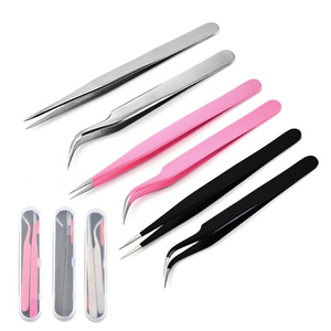 Juego de pinzas para pestañas personalizadas de alta calidad, estilo profesional y bonito, hecho de acero inoxidable de grado alemán y embalaje de bolsa de PVC - Product Image 1