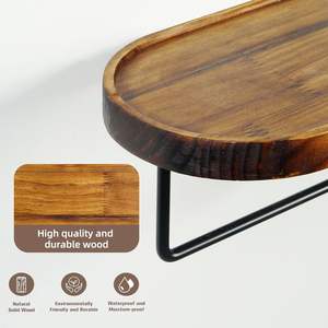 Porte-papier hygiénique-avec étagère, porte-papier hygiénique en bois brun support mural rouleau de papier hygiénique en métal noir - Product Image 3