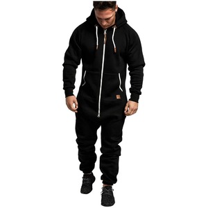 ร้อนผู้ชายJumpsuitชุดนอนแขนยาวกางเกงวอร์มSplicingฤดูใบไม้ร่วงฤดูหนาวสบายๆHoodieชายซิปJumpsuit Streetwear Overalls
