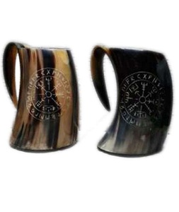 Tasse en corne de buffle naturelle Tasse Viking à boire et à bière Qualité chaude avec poignée en bois Agate la plus vendue - Product Image 3