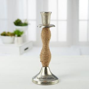 Metal and Jute <b>Taper</b> <b>Candle</b> <b>Holder</b> With Silver Finished for Wedding & Christmas Lighting Decorations <b>Candle</b> <b>Holders</b> - Product Image 1