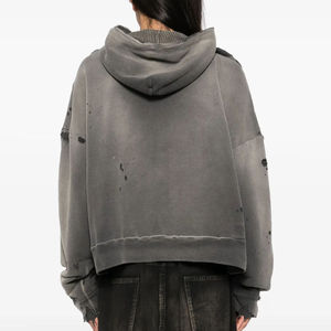 Custom Regular Fit 220/240gsm Heavyweight Men Washed Hoodie Vintage desgastado recortado ácido lavado pulóver otoño ecológico - Product Image 4