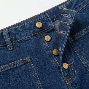 Pantalones Vaqueros Holgados con Botones Personalizados para Mujer, Cintura Alta, Elásticos, Pierna Recta, Bolsillos, Estilo Casual, Color Sólido, Verano, Ropa Premium - Product Image 4