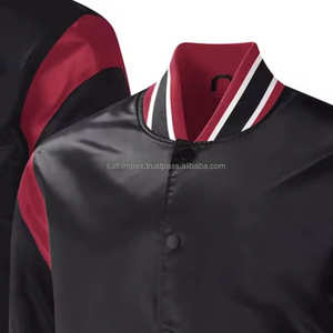 Veste bomber en satin noir et marron élégante, écologique, faite à la main, en gros, pour hommes, commandes personnalisées, col et poignets côtelés rayés, OEM - Product Image 4