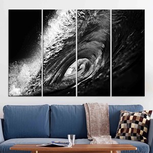 Lienzo impreso: arte de ondas en blanco y negro, decoración moderna para oficina, JUEGO DE 4 lienzos - Product Image 1