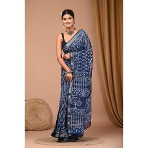 Low Priced Maheshwari Silk Saree Woven Zari Border <b>Block</b> <b>Print</b> Heavy Georgette Net Fabric Indian Style Embroidery Casual Wear - Product Image 1
