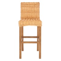 Tabouret de bar en rotin naturel avec dossier tressé et structure en bois, chaise en osier artisanale pour cuisine et salle à manger