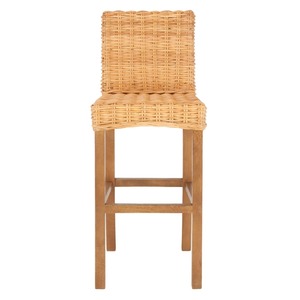 Tabouret de bar en rotin naturel avec dossier tissé et cadre en bois Chaise en osier fabriquée à la main pour la cuisine et la salle à manger - Product Image 2