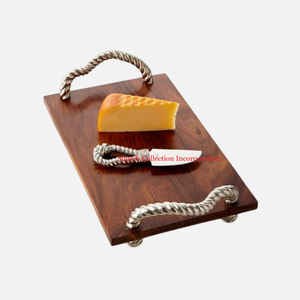 Plateau moderne en bois avec poignée en métal Plateau de service alimentaire Accessoires d'ustensiles de cuisine pour la maison Présentoir à desserts Plateau de table basse à vendre - Product Image 2