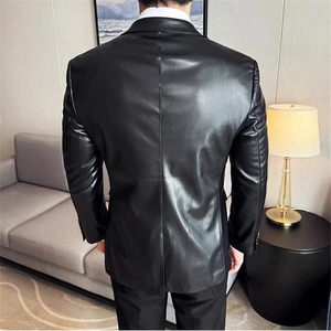 High Quality <b>Leather</b> <b>Jacket</b> Men Single Button Slim Fashion <b>Leather</b> <b>Blazers</b> Male Business Casual Suit Coats Solid PU Outwear Man - Product Image 2