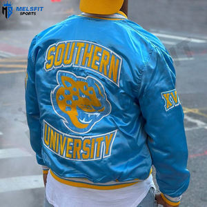 Vêtements de mode 2025 Vestes universitaires en satin personnalisées Col montant Logo frontal Respirant Coupe-vent Vêtements d'hiver pour hommes - Product Image 6