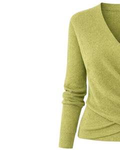 Women Olive Green Wrap Style Knit Sweater Long Sleeve V Neck Soft Casual Winter Top Elegant <b>Ladies</b> Fashion Pullover Daily Wear - Product Image 3