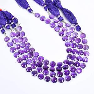 Perles de pierres précieuses en améthyste violette naturelle facettées en forme de pièce de monnaie, brins de 7-8 mm, perles d'améthyste en vrac pour la fabrication de bijoux, vente en gros - Product Image 4