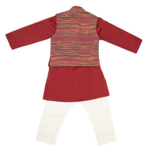 ชุดเสื้อกั๊กและกางเกงสำหรับเด็กผู้ชาย - สีแดงเลือดหมู - Product Image 6