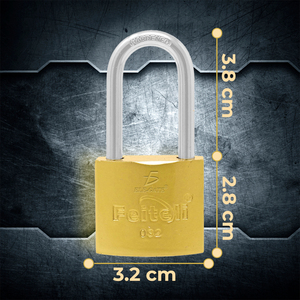 Lucchetto in Ferro Dorato da 32mm con Gancio Lungo e Cilindro in Ottone, Tipo a Chiave - Product Image 3